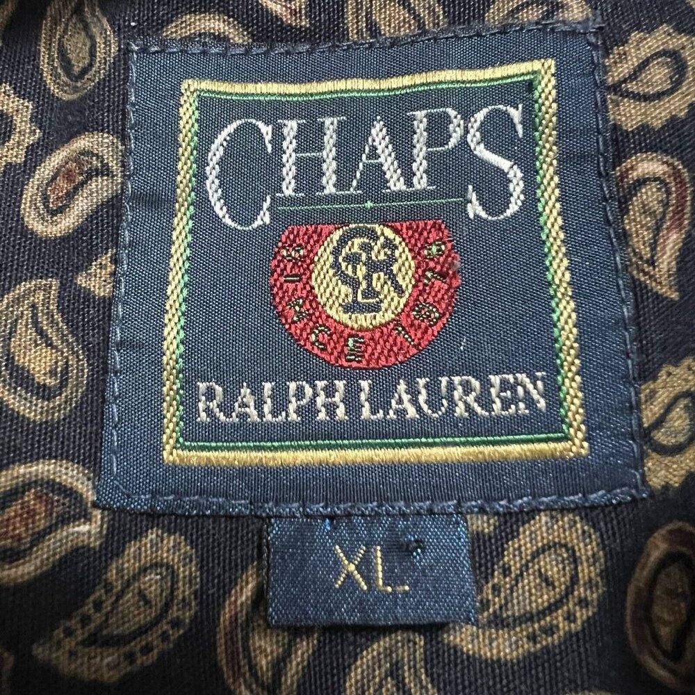 Vintage 90s Chaps Ralph Lauren Shirt Mens Extra Large Blue Paisley Spellout Logo - Picture 5 of 16
